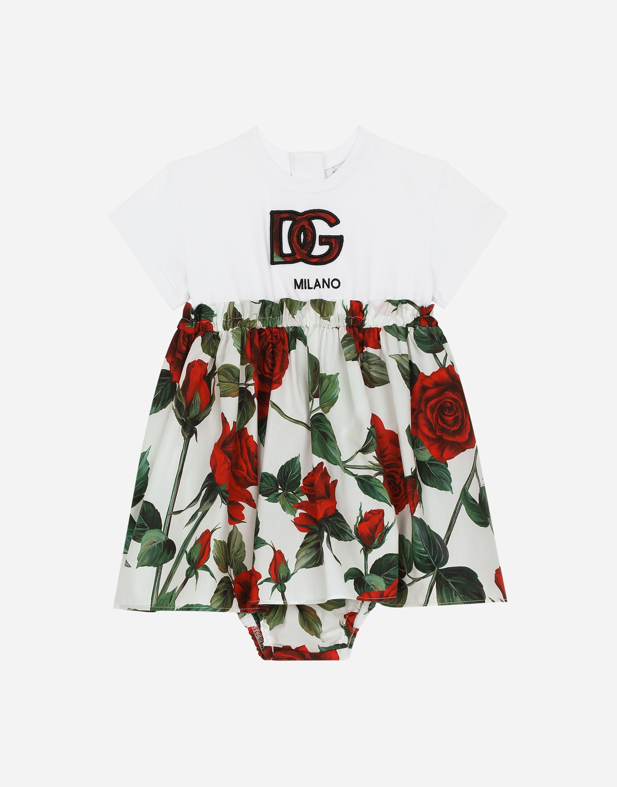 Dolce & Gabbana Poplin and jersey dress with red rose print Print L2JDZ1G7NUL