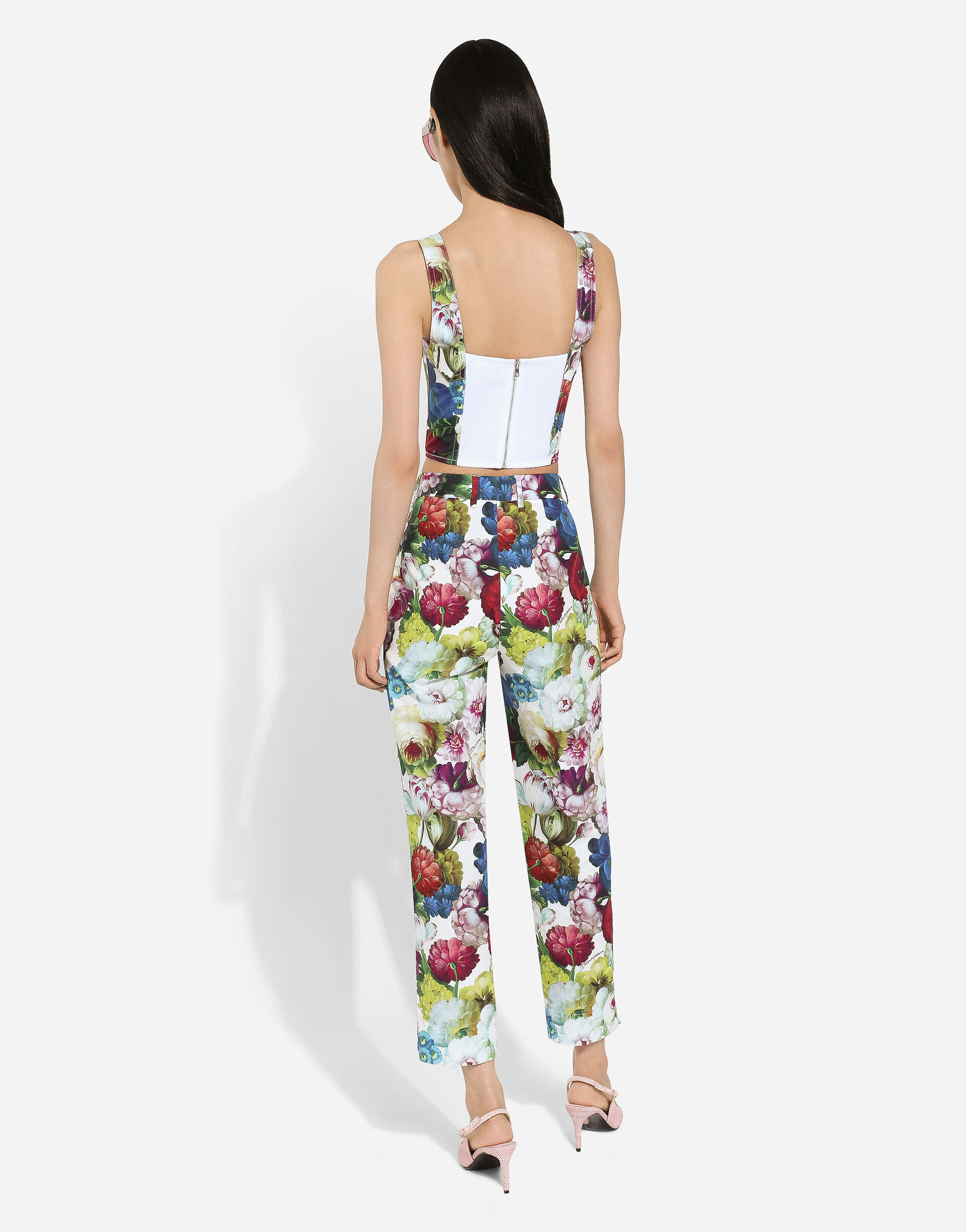 Cotton pants with nocturnal flower print