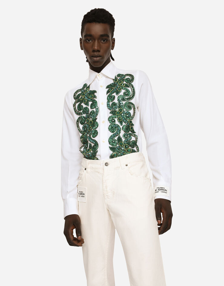Dolce & Gabbana Camicia in popeline di cotone con ricamo Bianco G5KO2ZFU5T9