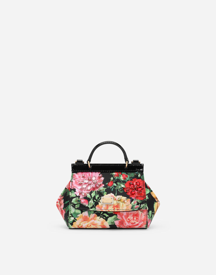 Dolce & Gabbana Satin Sicily bag with rose print on a black background Print EB0003AA572