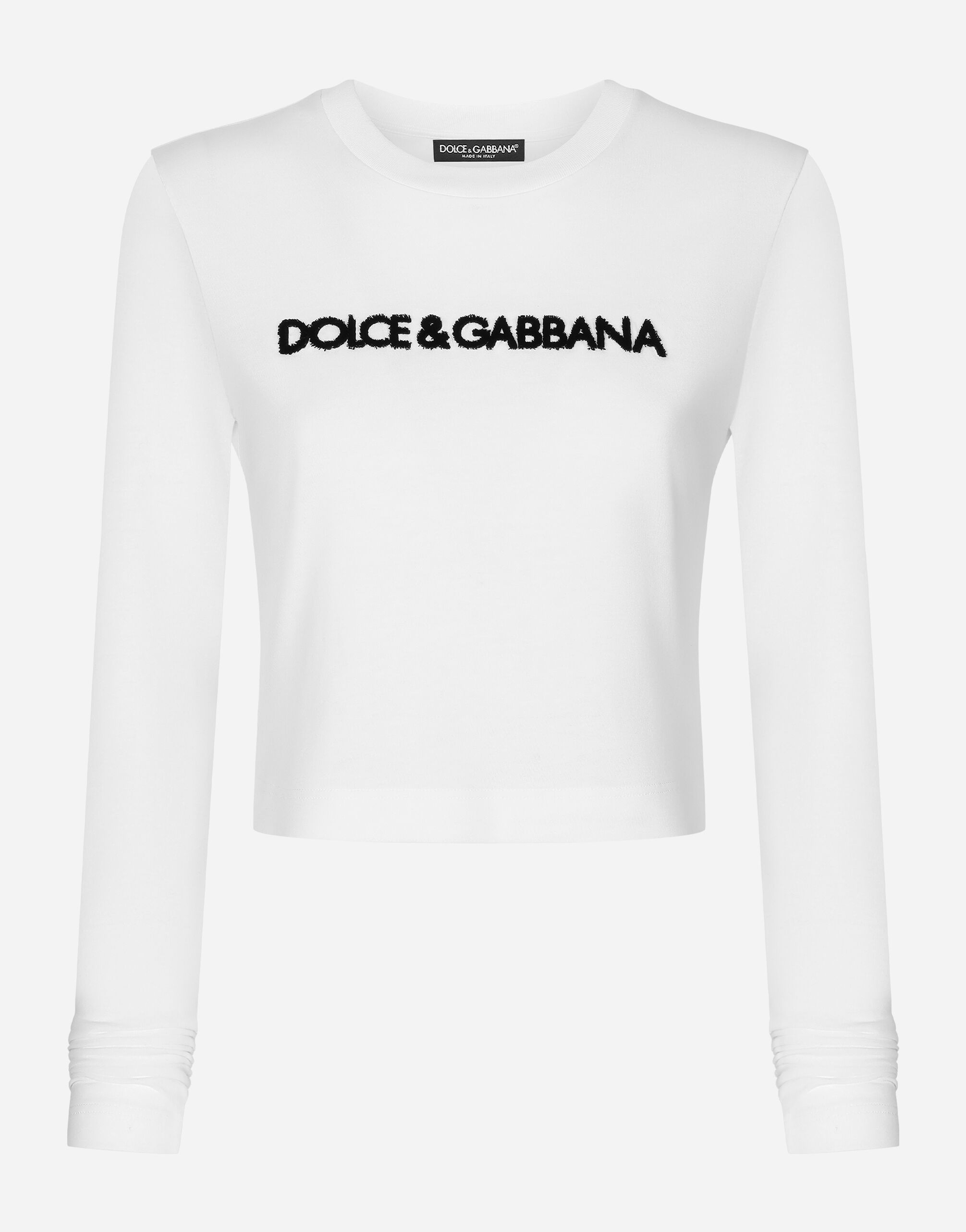 Dolce & Gabbana تيشيرت بأكمام طويلة مع شعار Dolce&Gabbana أبيض F8T00ZGDCBT