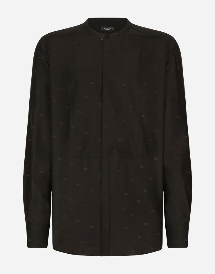 Dolce & Gabbana Silk Martini-fit shirt with plastron Black G5LF8TFJ1FK