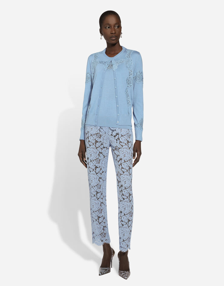 Dolce & Gabbana Tailored branded floral cordonetto lace pants with DG logo Light Blue FTAM2THLM7L