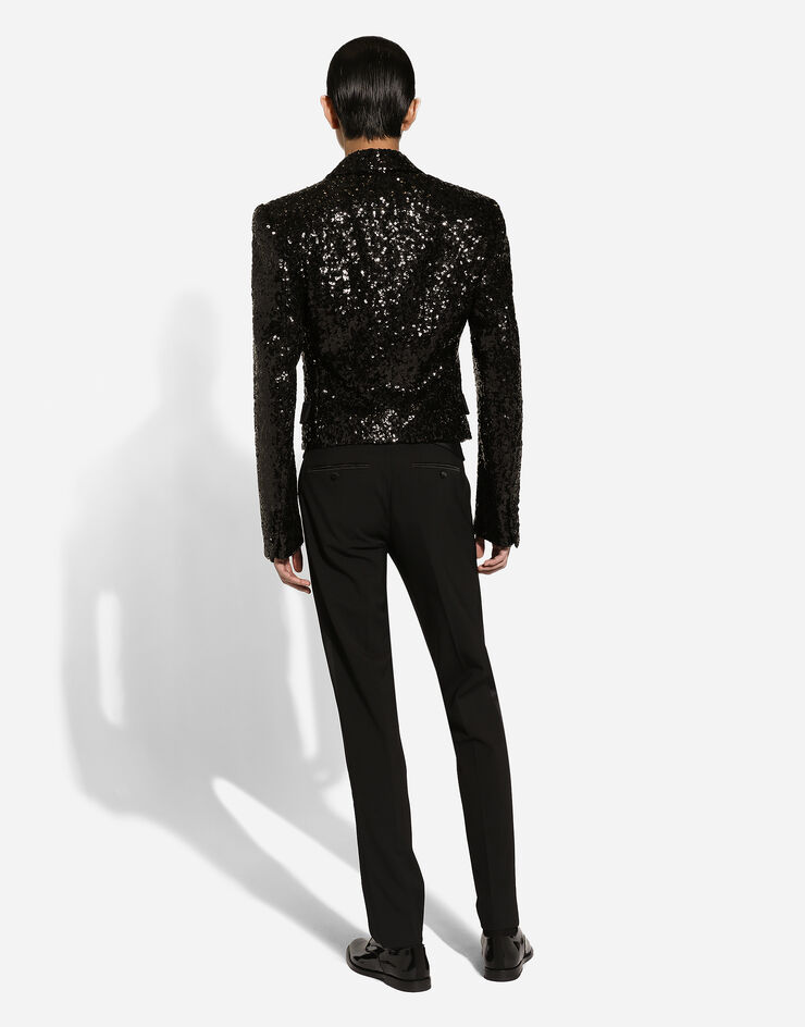 Dolce & Gabbana Short single-breasted jacket with sequin embellishment Black G2UC0TFLSGD