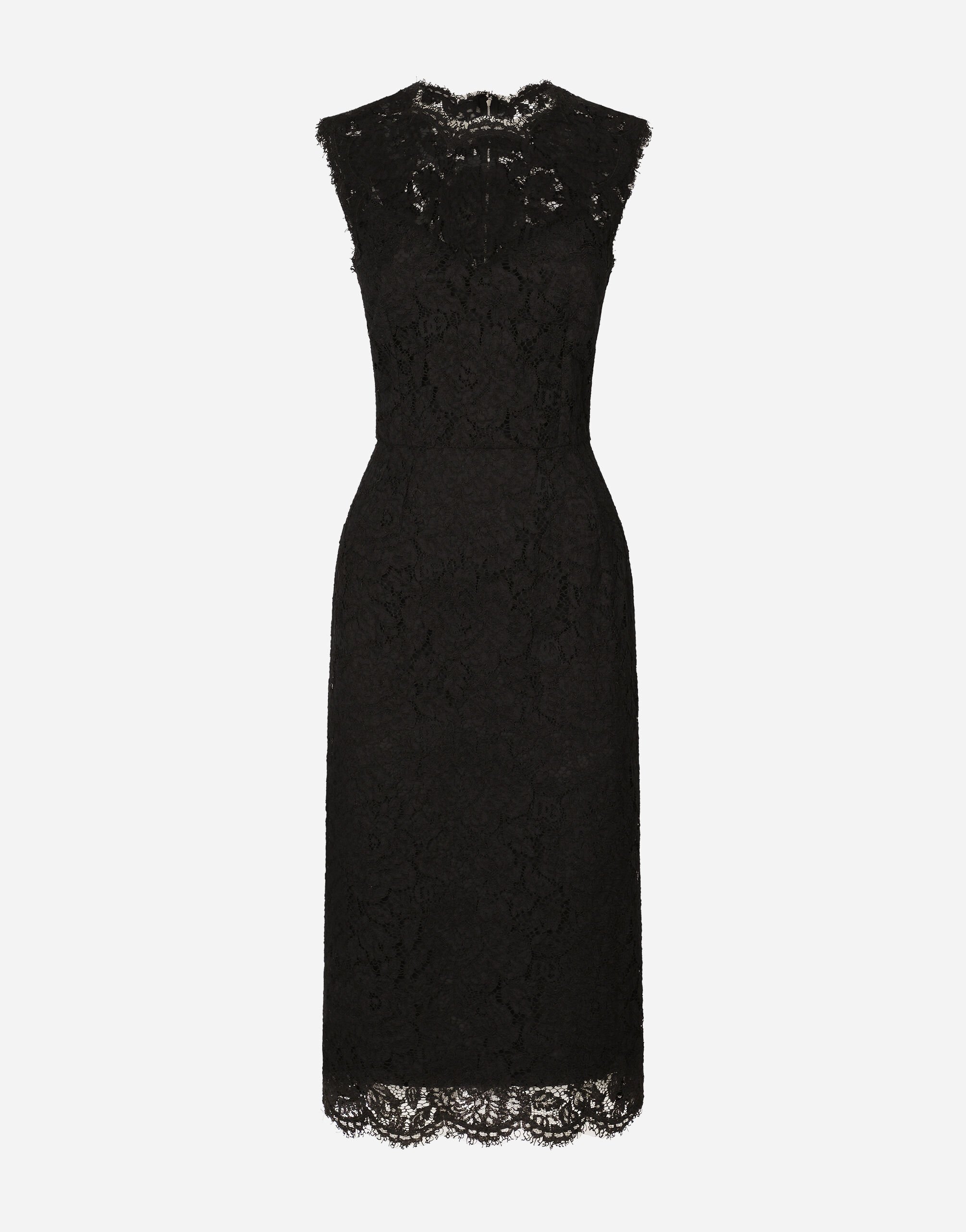 Dolce & Gabbana Robe mi-longue en dentelle stretch à logo Noir BB6002AI413