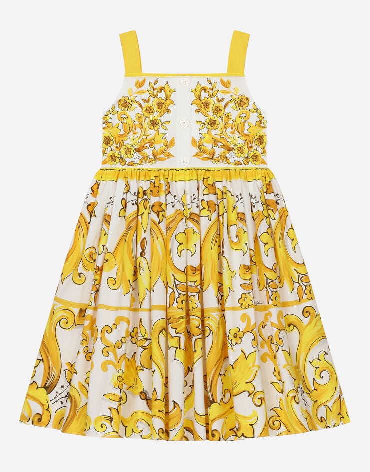 Dolce & Gabbana Платье из поплина с желтым принтом майолики Отпечатки L53DW3FI5JY