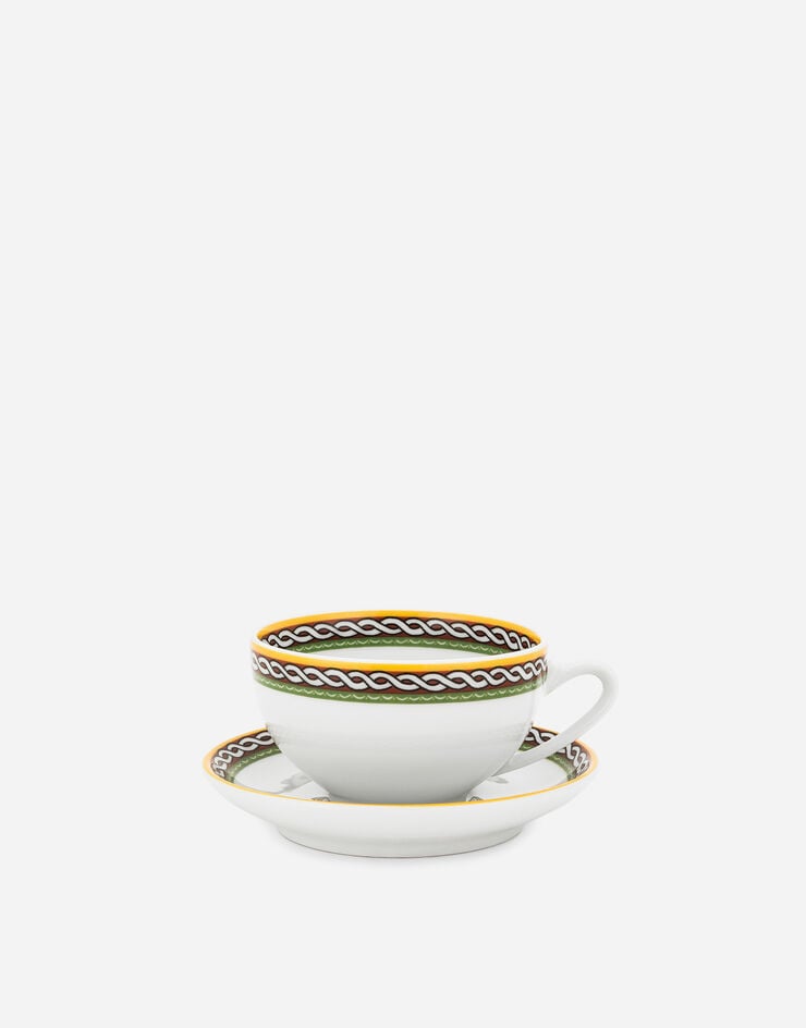 Dolce & Gabbana Set 2 Porcelain Teacups with Saucers Multicolor TC0S13TCALI