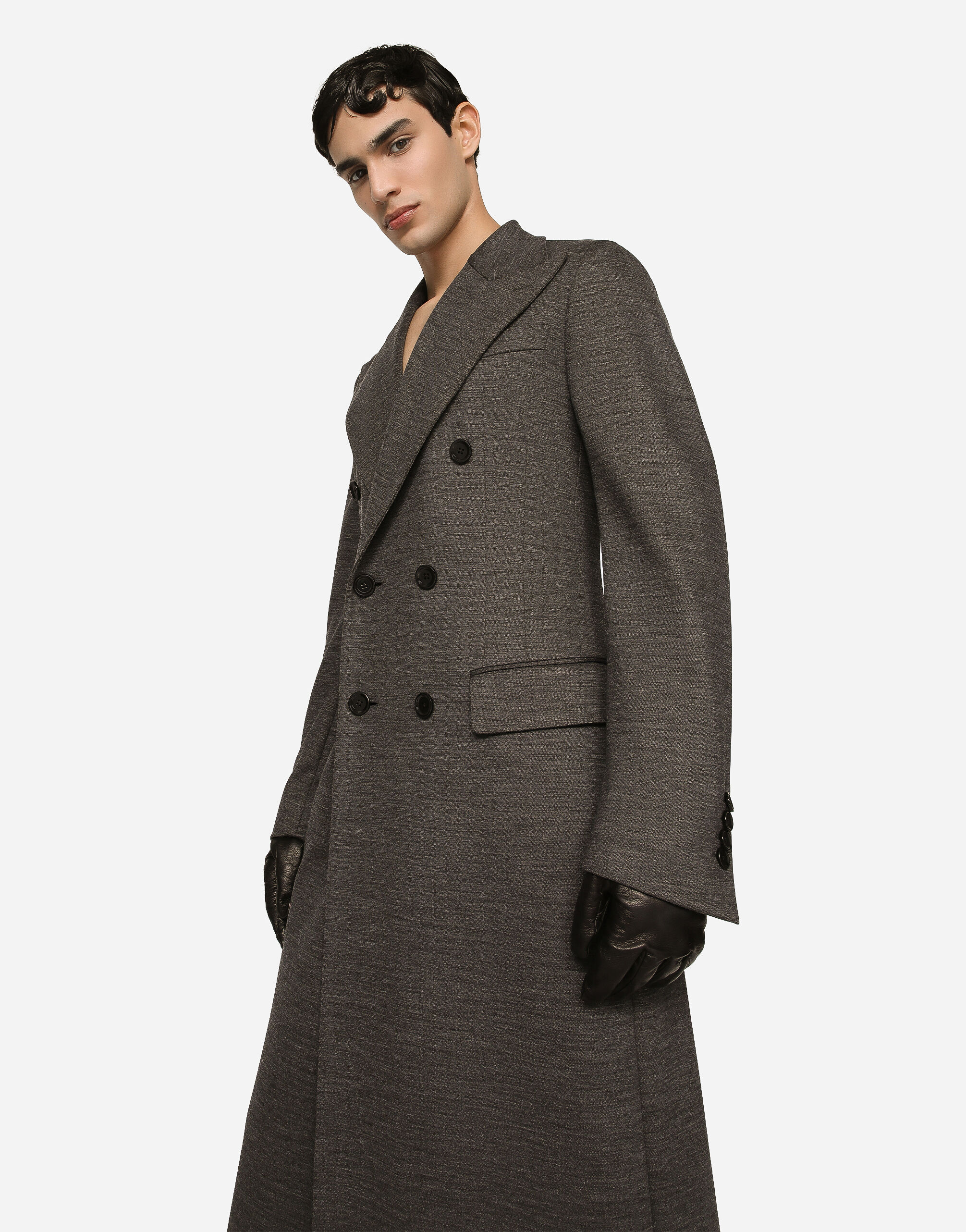 Dolce&Gabbana Double-breasted technical wool jersey coat male Grey