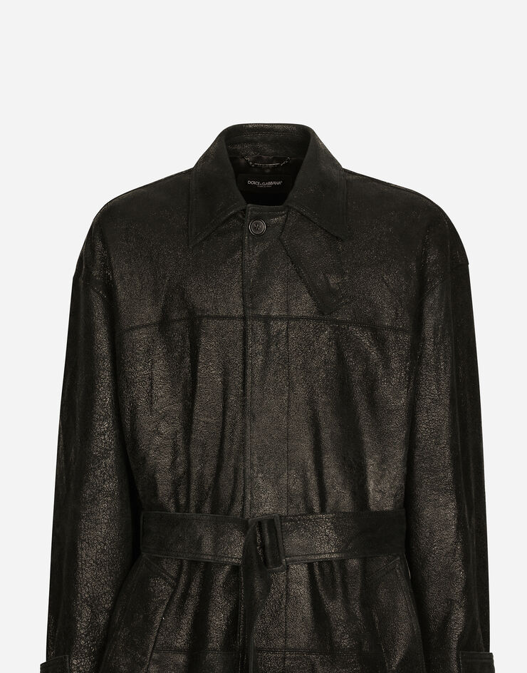 Dolce & Gabbana Trenchcoat aus Leder mit Gürtel Schwarz G048ELHULVR