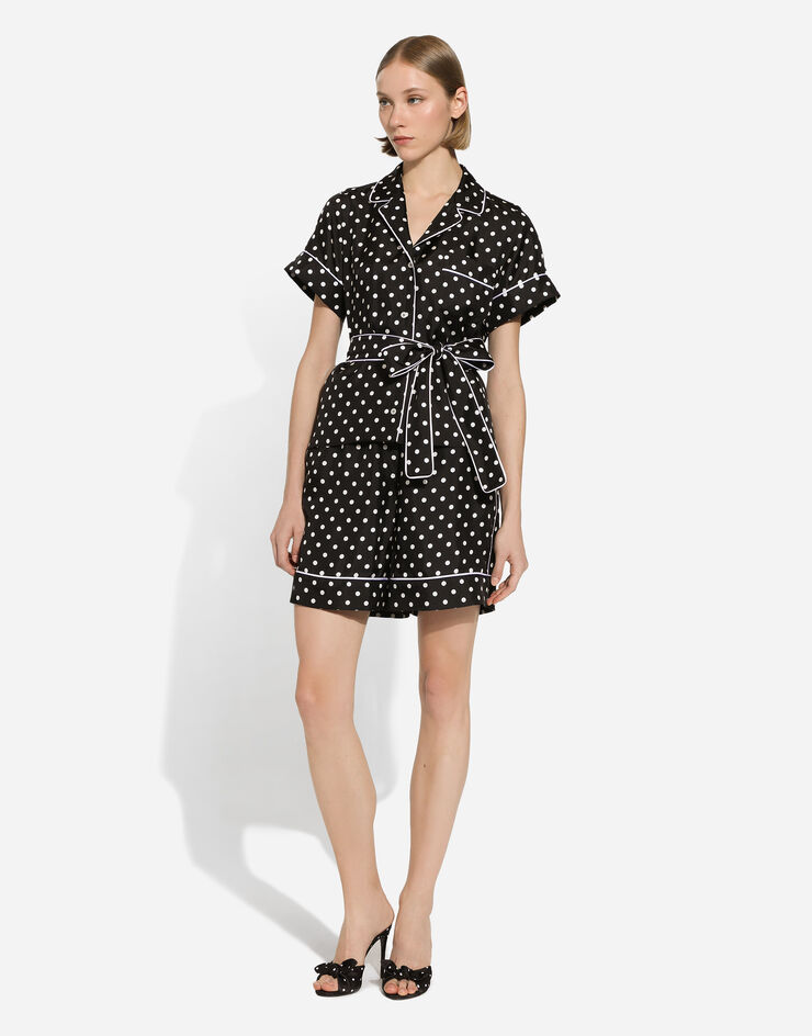 Dolce & Gabbana Kurzarm-Pyjamabluse aus Seide mit Punkteprint Drucken F5G67TIS1VM