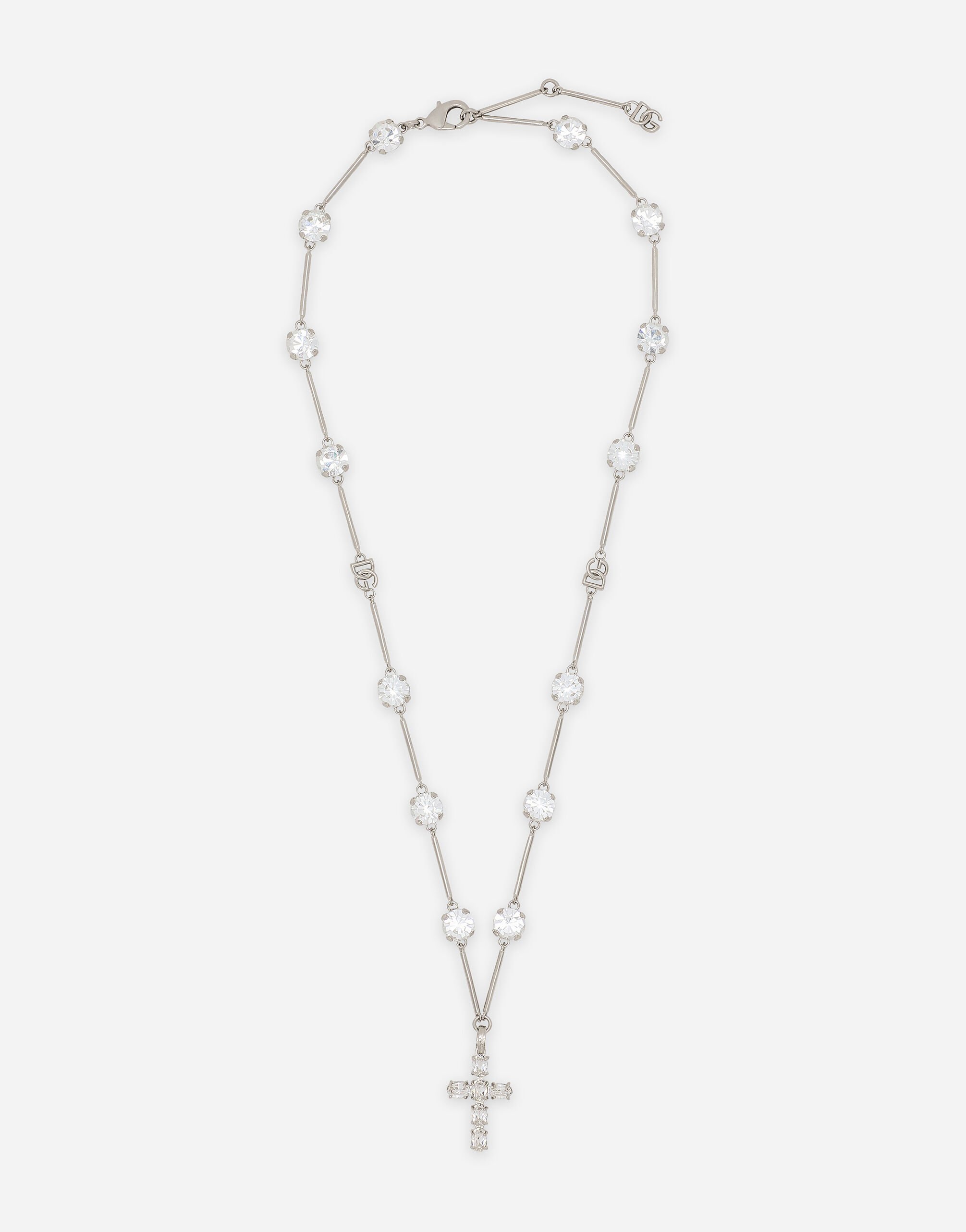 Dolce&Gabbana Collar tipo rosario con cruz de strass Plateado WEP6S0W1111