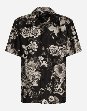 Dolce & Gabbana Silk Hawaiian shirt with floral print Brown G2NZ2TFU5SW