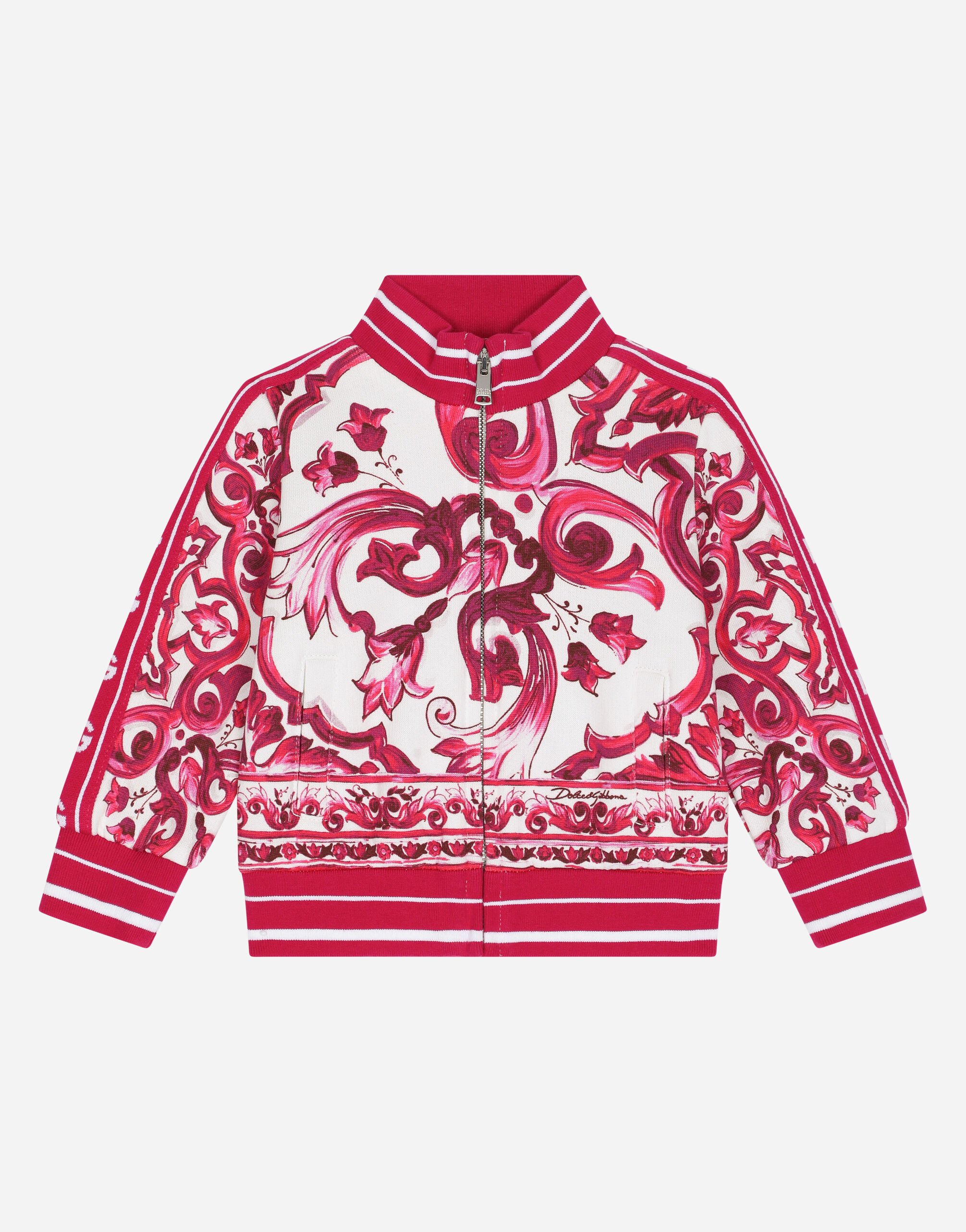 Dolce & Gabbana Sweat-shirt zippé en jersey à imprimé majoliques Jaune L2JWAXG7NUR