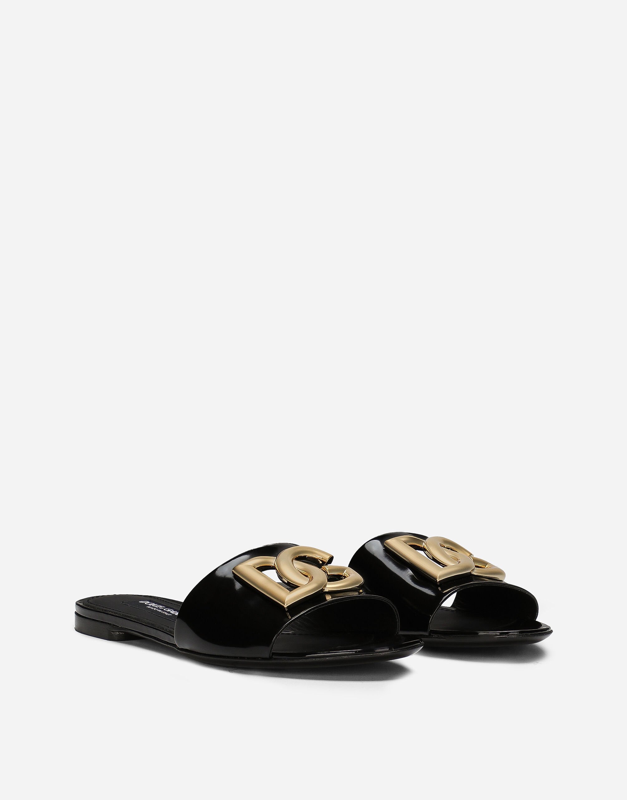 Polished calfskin sliders in Black for | Dolce&Gabbana® US