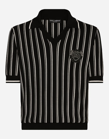 ${brand} Striped silk polo-shirt with DG logo ${colorDescription} ${masterID}