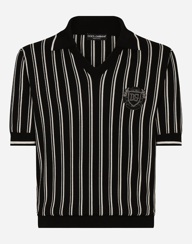 Dolce & Gabbana Gestreiftes Poloshirt aus Seide mit DG-Logo Mehrfarbig GXZ44ZJBSKG