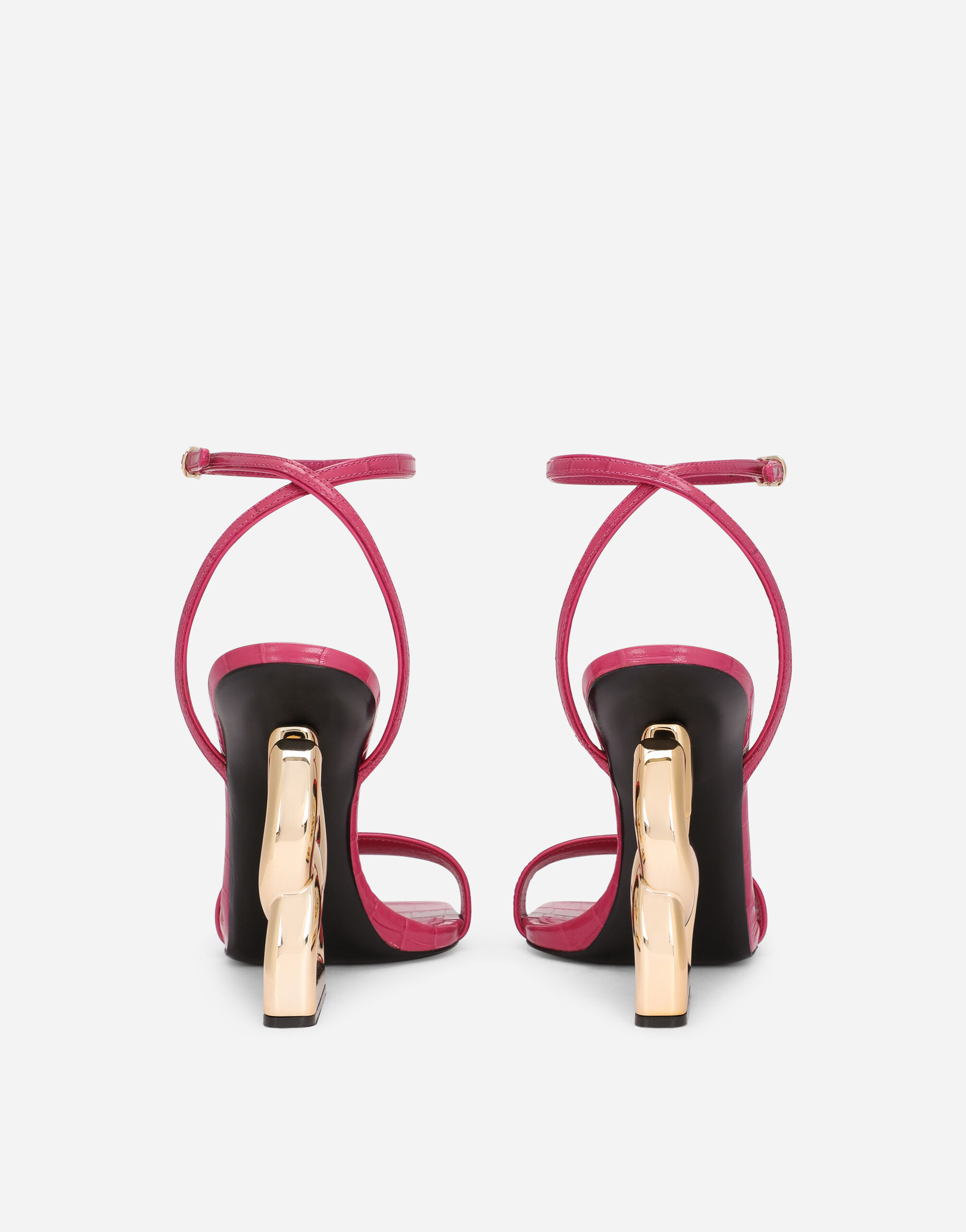 Crocodile-print calfskin sandals with DG pop heel in Fuchsia for 