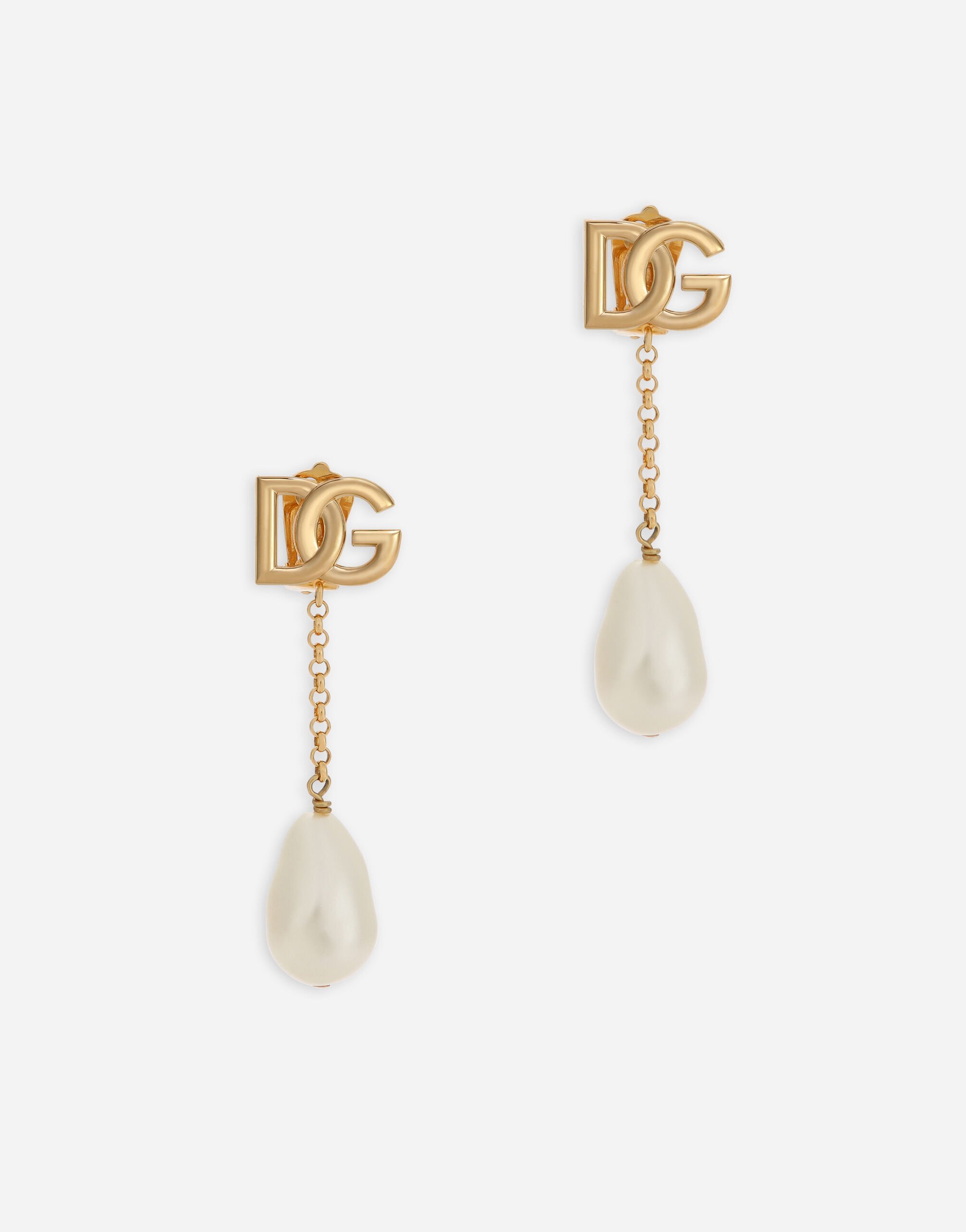 Dolce & Gabbana Drop earrings with pearls and DG logo Beige BB6711AV893