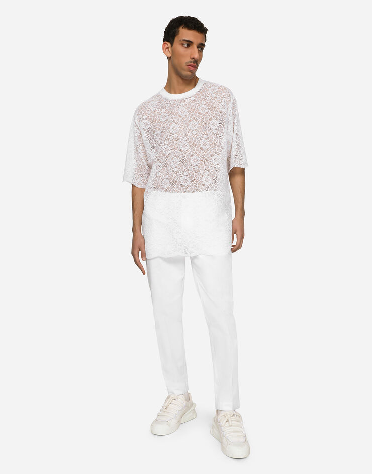 Dolce & Gabbana Stretch cotton pants with DG patch White GW13EZGG864