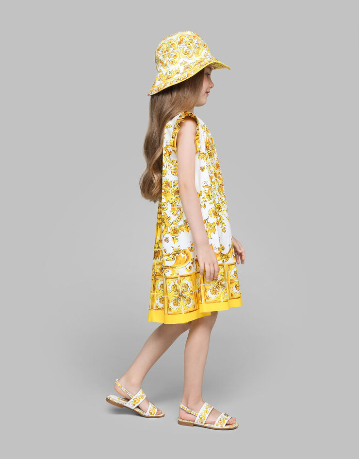 Dolce & Gabbana Sandale aus Kalbsleder mit gelbem Majolika-Print Gelb D10819A1114