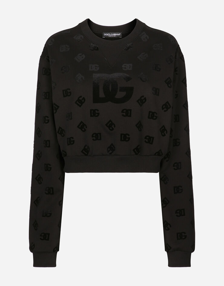 Dolce & Gabbana Jersey sweatshirt with flocked DG logo print Negro F9R60TGDB7F