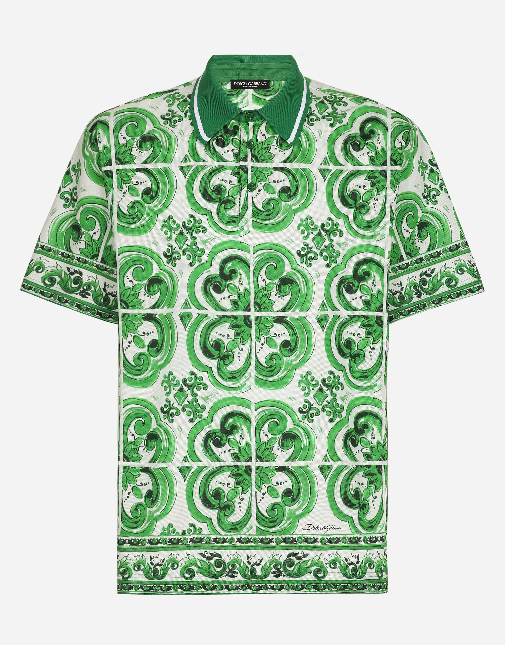 Dolce & Gabbana Cotton polo-shirt with majolica print Green BM2335AG182
