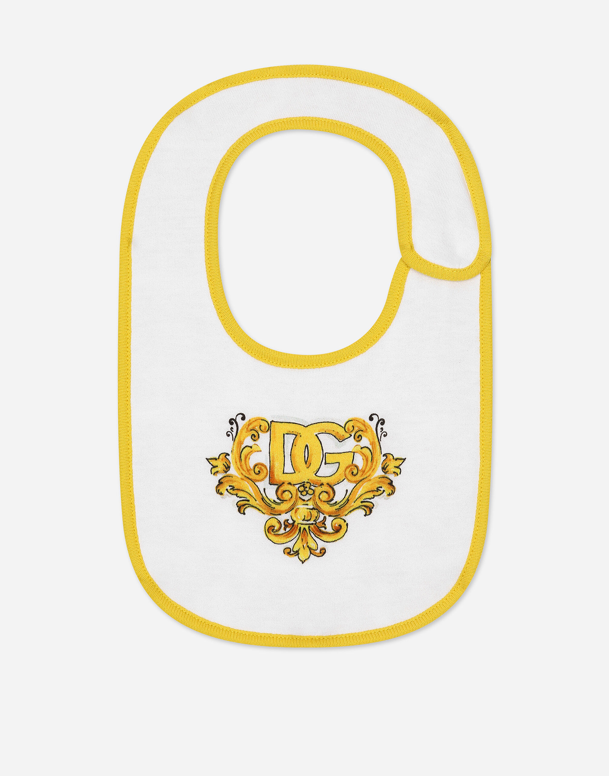 Dolce & Gabbana Set cadeau 2 bavoirs en jersey à imprimé majoliques jaunes Imprimé L21O84G7EX8