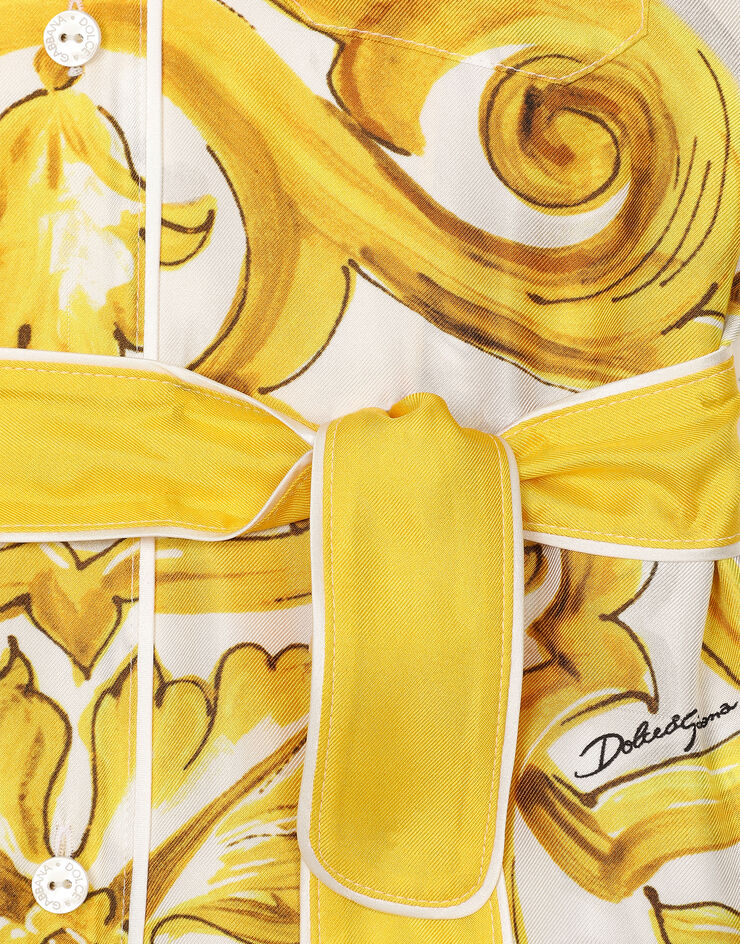 Dolce & Gabbana قميص تويل بطبعة ماجوليكا صفراء مطبعة L55S65G7EY5