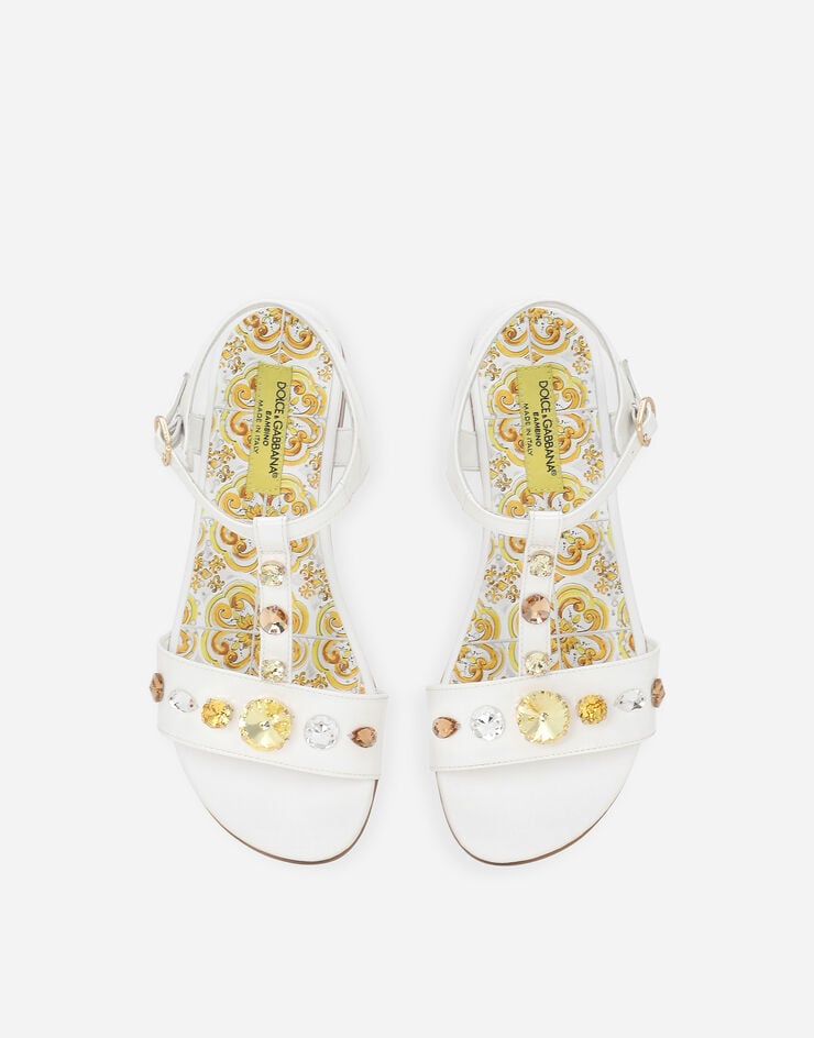 Dolce & Gabbana Patent leather sandals with yellow majolica print and Swarovski crystals Yellow D11197AN196