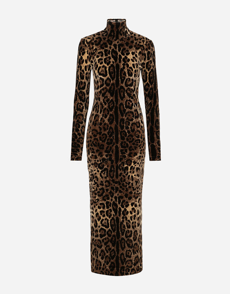 Mehrfarbig aus Kleid | für Dolce&Gabbana® Leomuster in Damen Chenille-Jacquard Langes