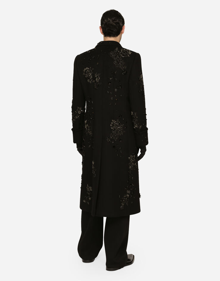 Dolce&Gabbana Double-breasted coat with embroidery and stones Black G041HZGH090