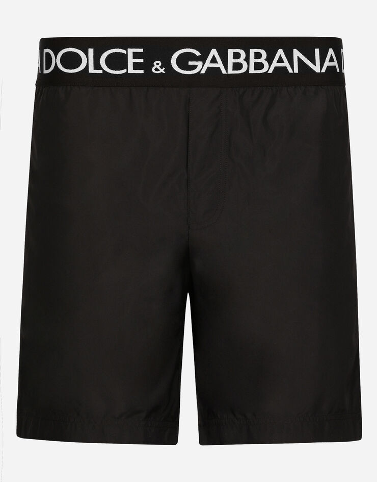 Dolce & Gabbana Mid-length swim trunks with branded waistband Black M4B45TONO06