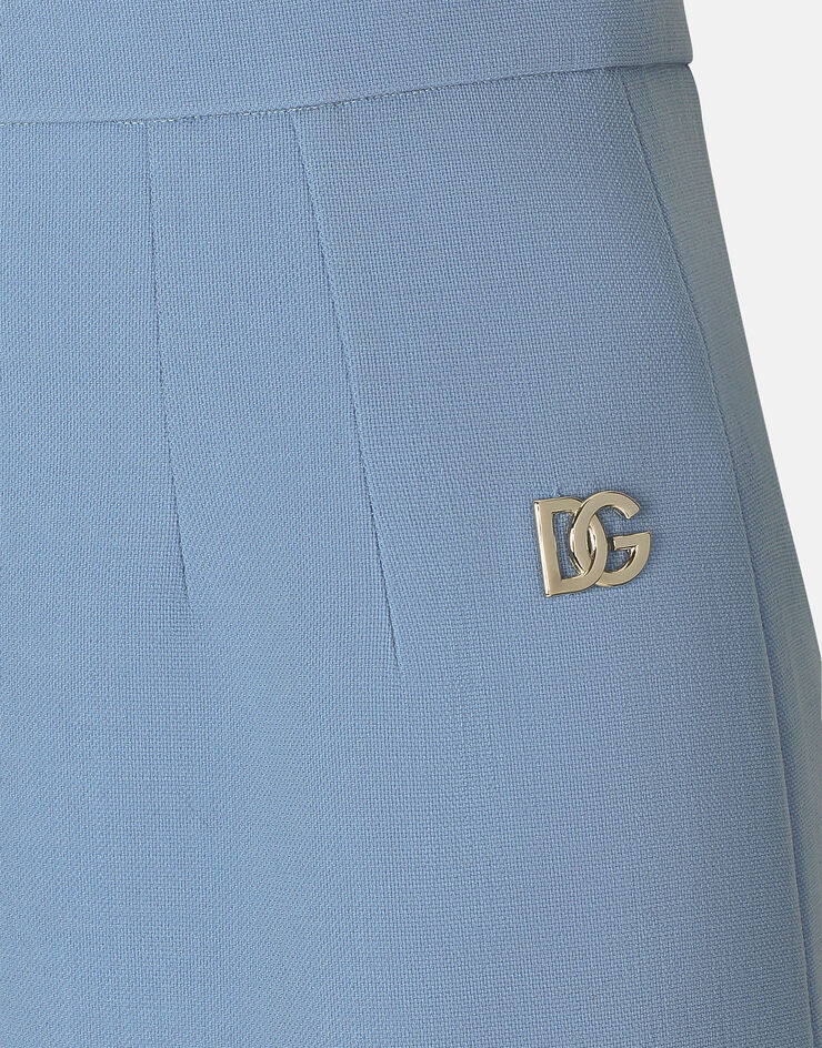 Dolce & Gabbana Calf-length wool crêpe pencil skirt with DG logo Azure F4CJGTFU2L8