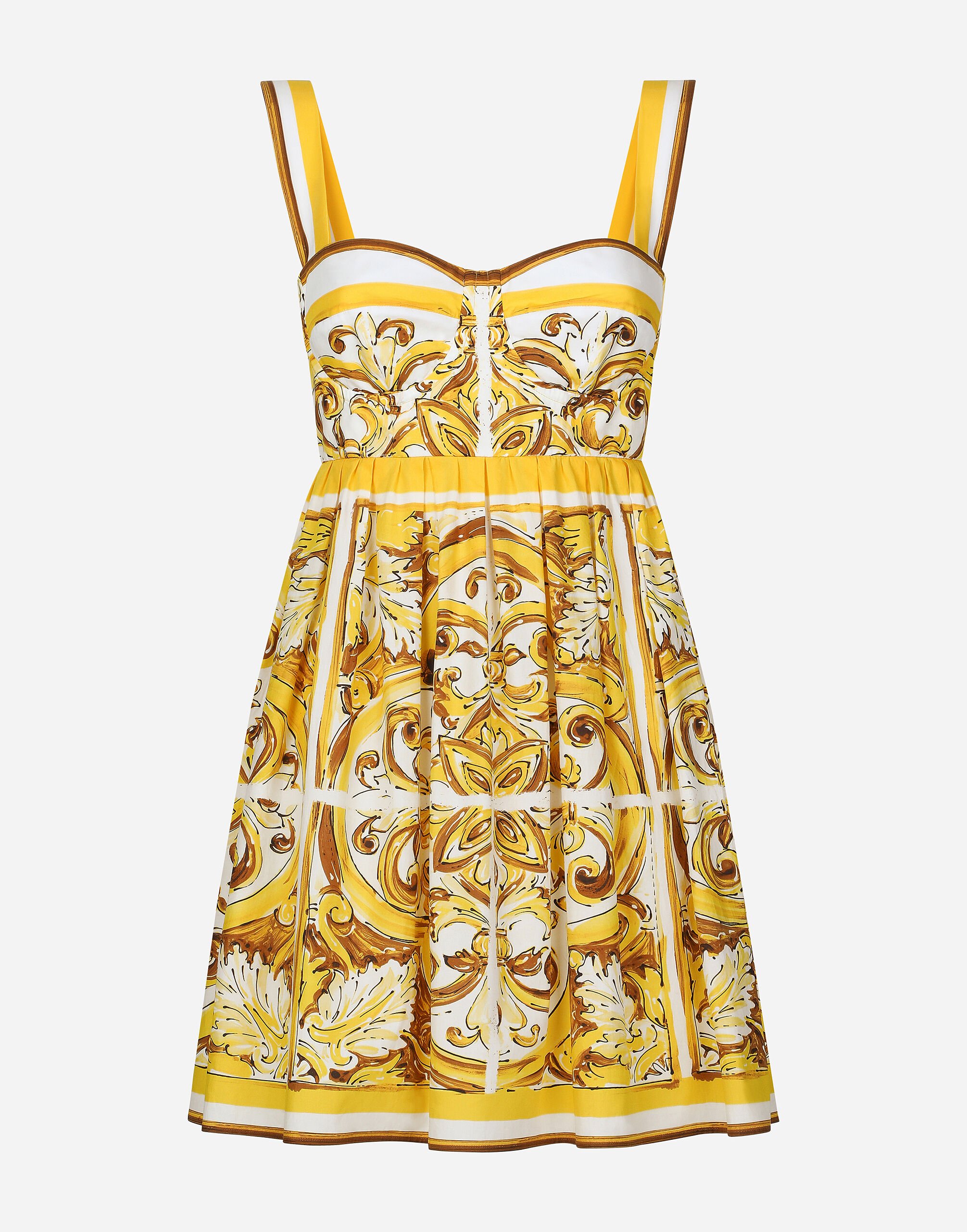 Dolce & Gabbana Short dress with corset bodice in majolica-print cotton poplin Print F68A8TFPTAH
