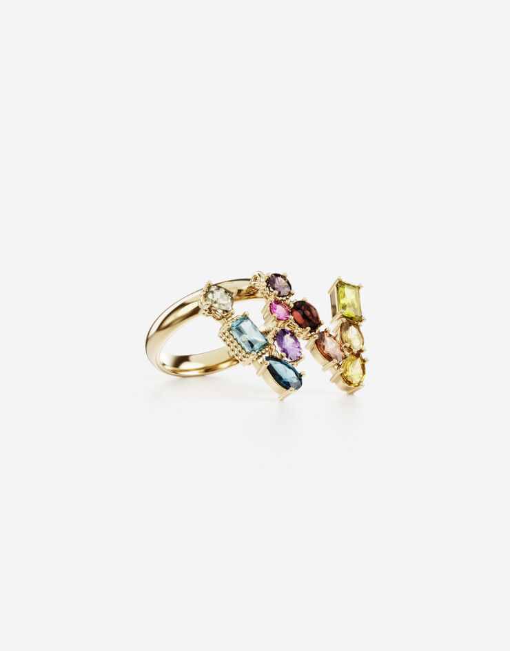 Dolce & Gabbana Rainbow alphabet W ring in yellow gold with multicolor fine gems OR WRMR1GWMIXW