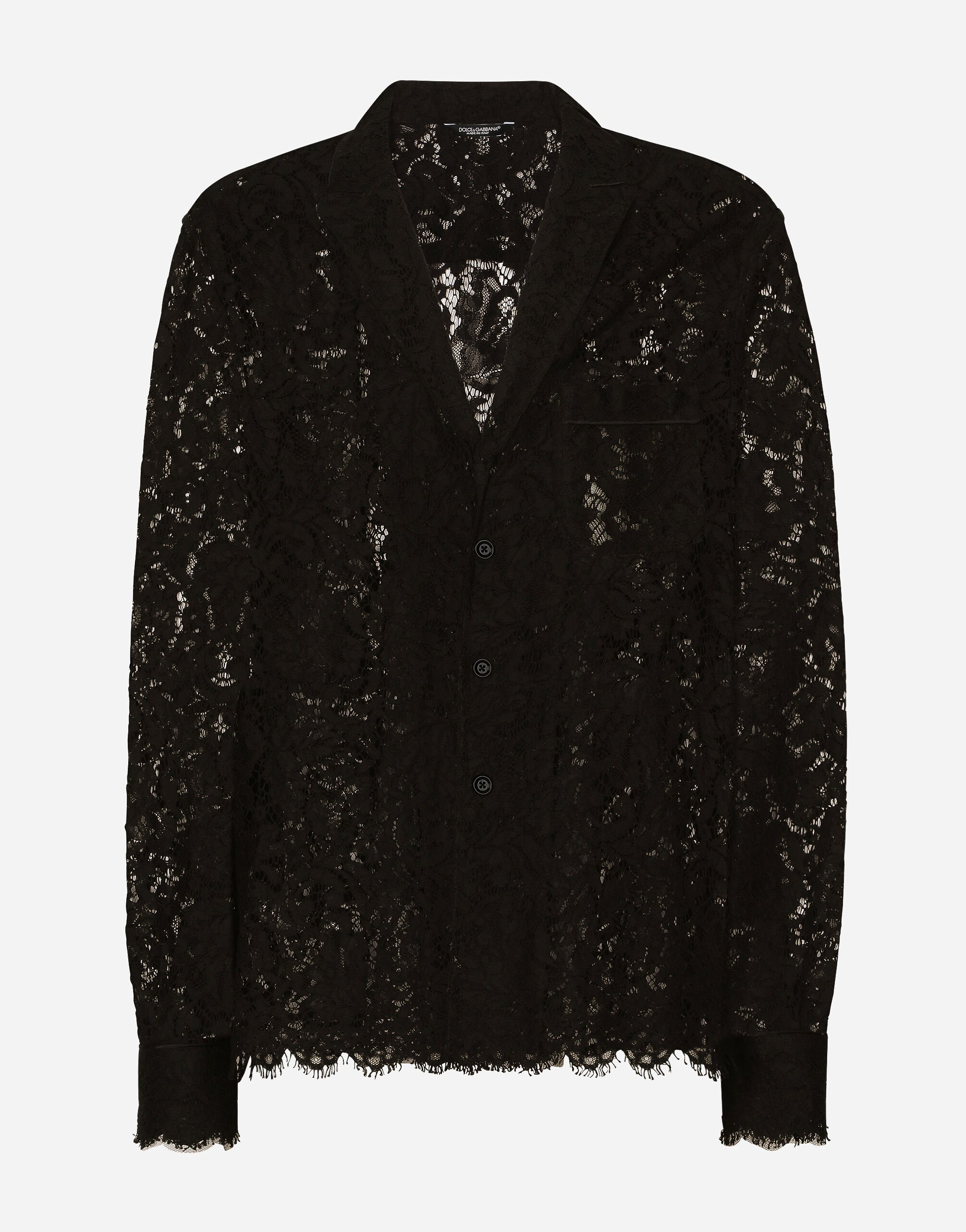 Dolce&Gabbana قميص دانتيل كوردونيتو أسود G2SY1THU7PR
