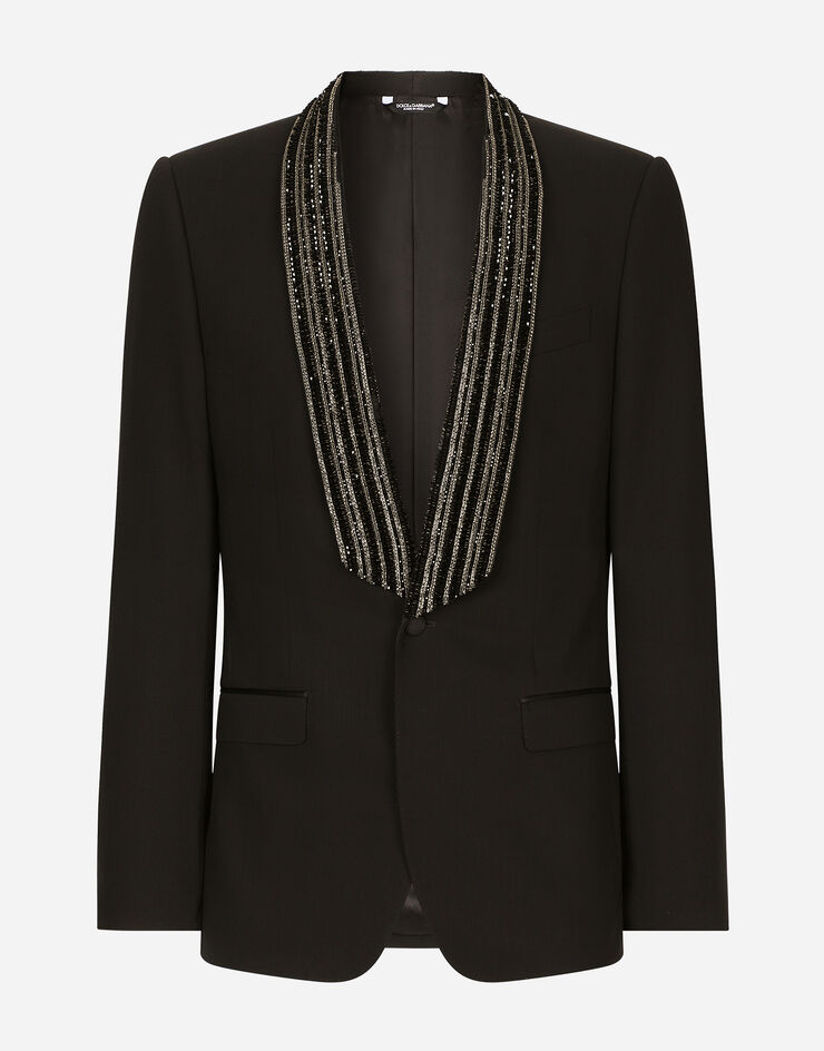 Single-breasted jacket with embroidered shawl collar in Black for Men ...
