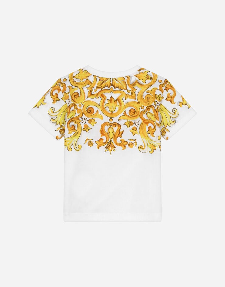 Dolce & Gabbana Jersey T-shirt with yellow majolica print and DG logo Print L2JTKTII7DS