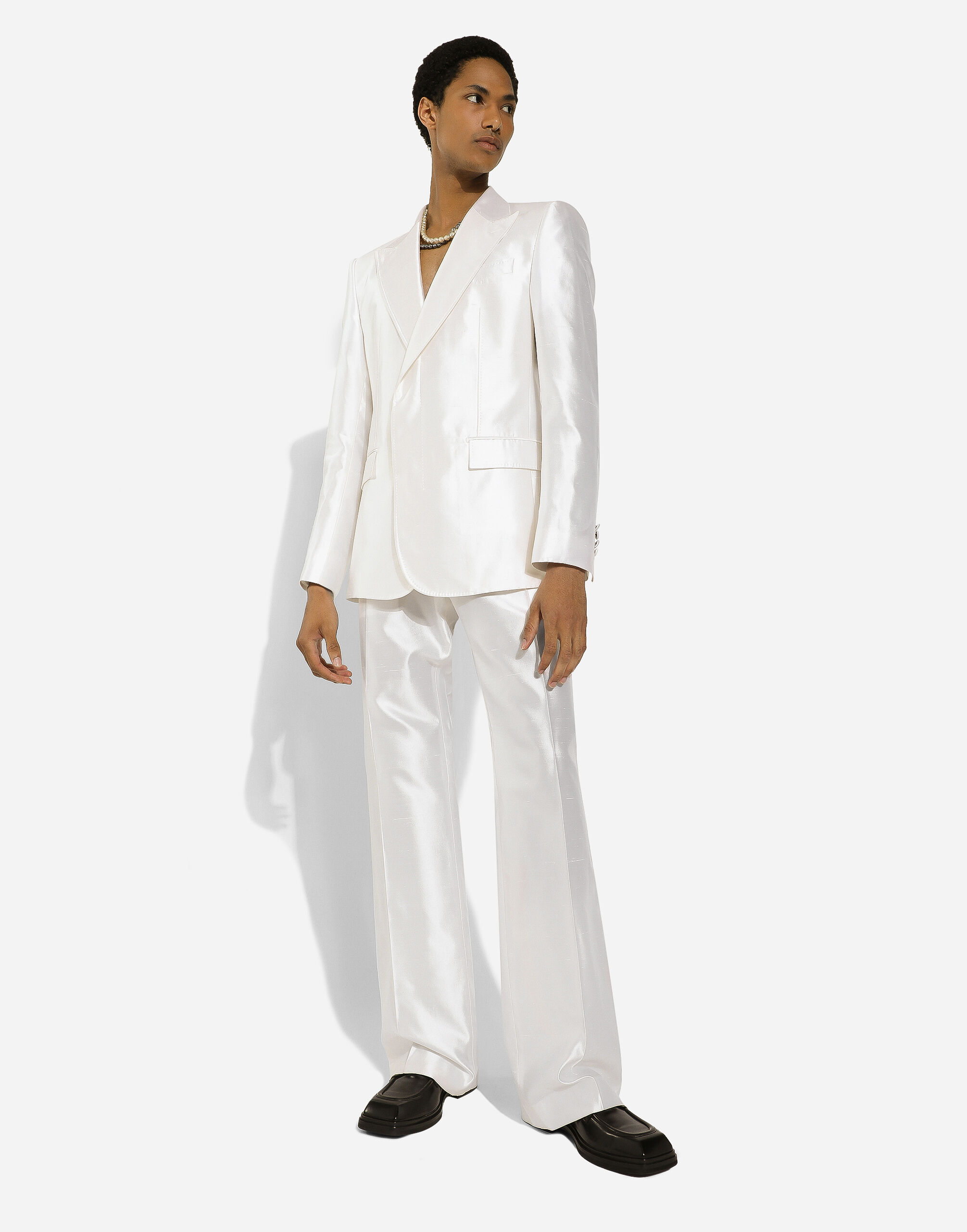 Dolce & Gabbana Single-breasted silk shantung Sicilia-fit jacket male White