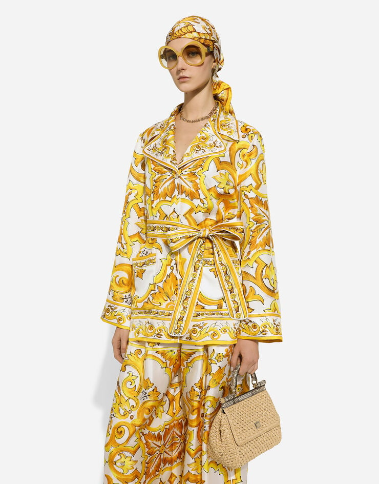 Dolce & Gabbana Pyjama-Bluse aus Seidentwill Majolika-Print Drucken F5Q03THI1TK