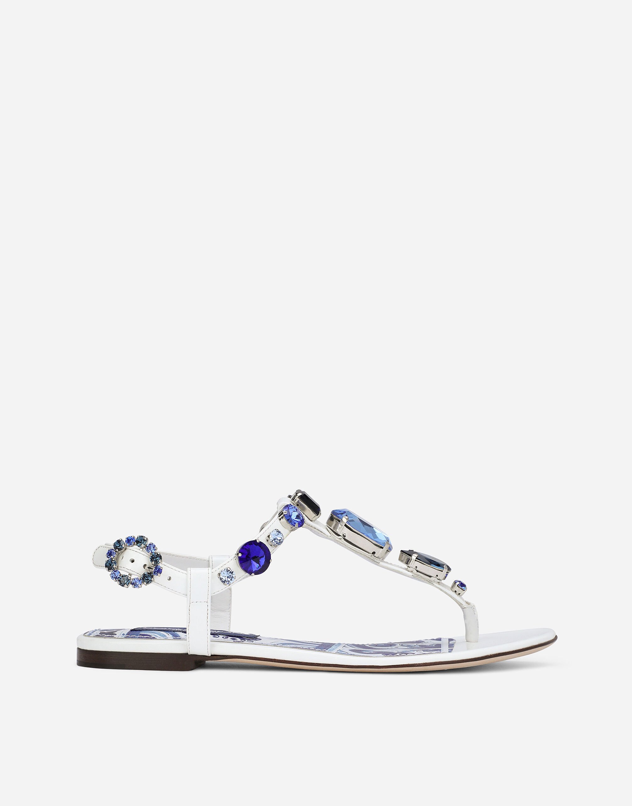 Dolce & Gabbana Patent leather thong sandals with embroidery White CB0216AW576