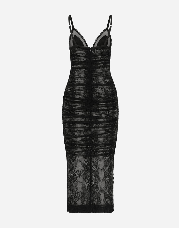 Dolce & Gabbana Calf-length stretch Chantilly lace slip dress Black F6JRUTFLREW