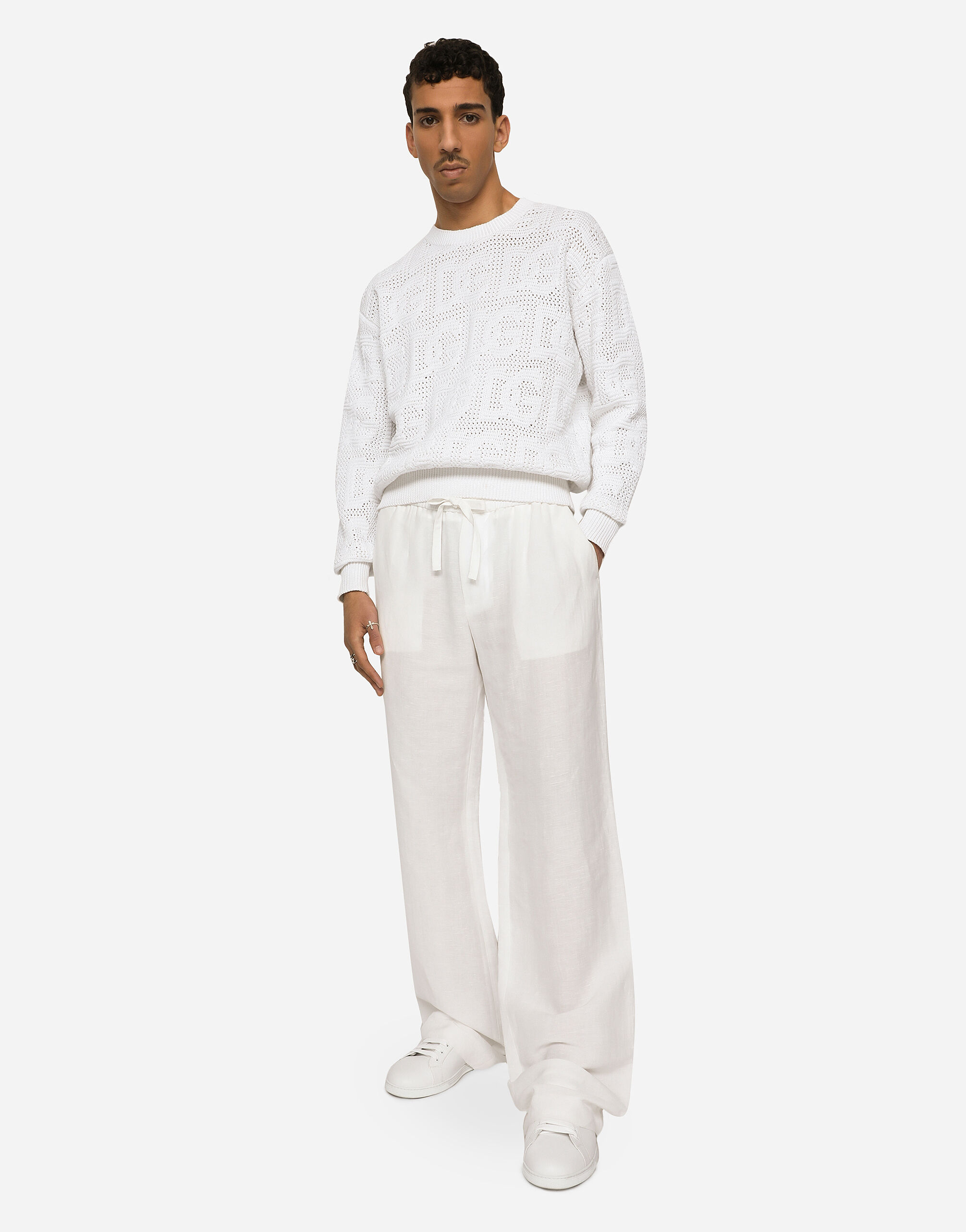 Cotton jacquard sweater with all-over jacquard DG