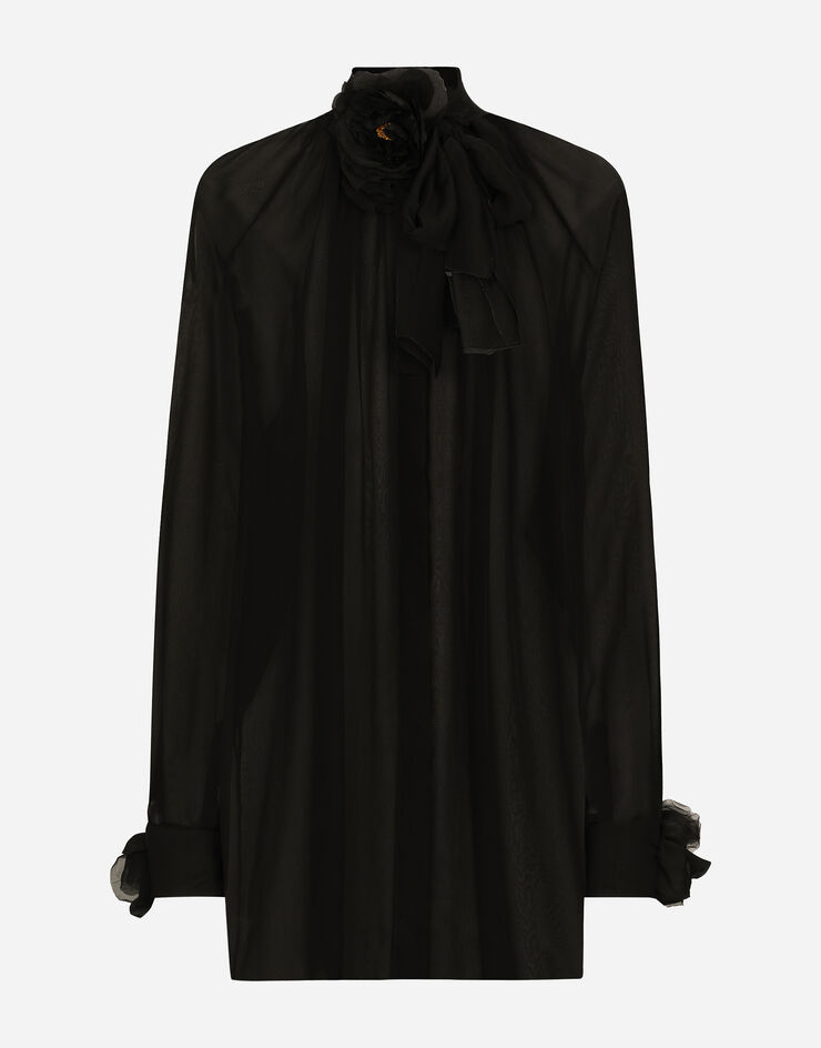 Dolce & Gabbana Camicia in chiffon con collo a sciarpa Nero F5S25TFU1AT