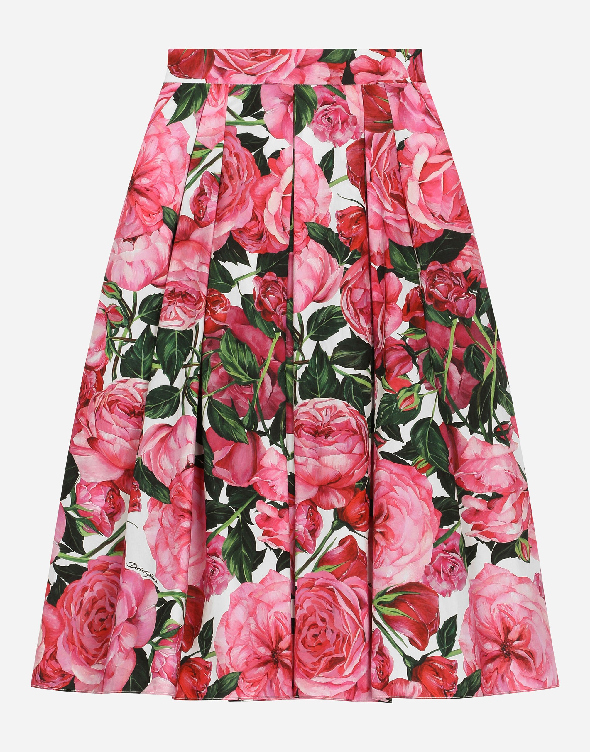 ${brand} Poplin dress with rose print over a white background ${colorDescription} ${masterID}