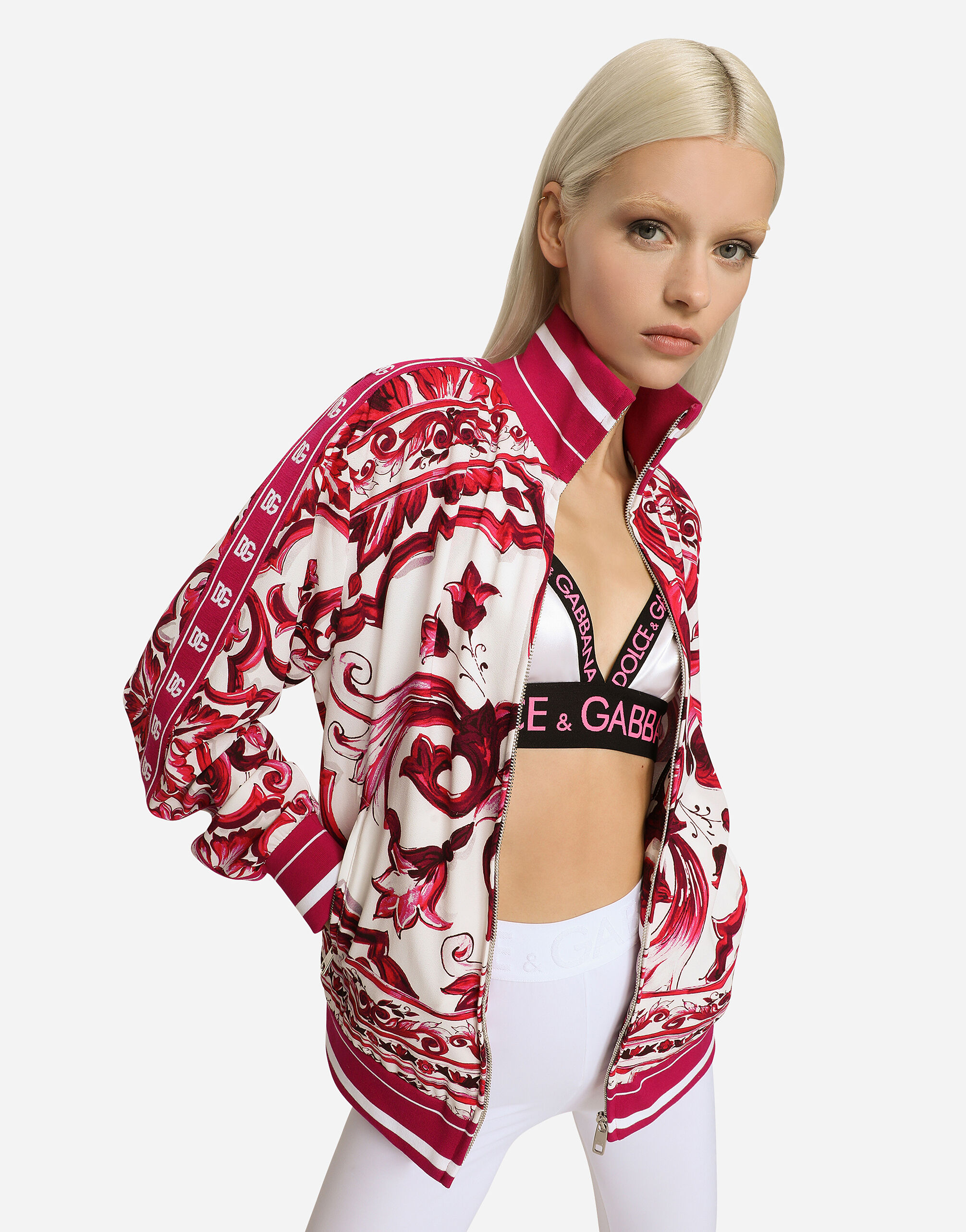 Dolce&Gabbana Zip-up cady sweatshirt with Majolica print female Multicolor