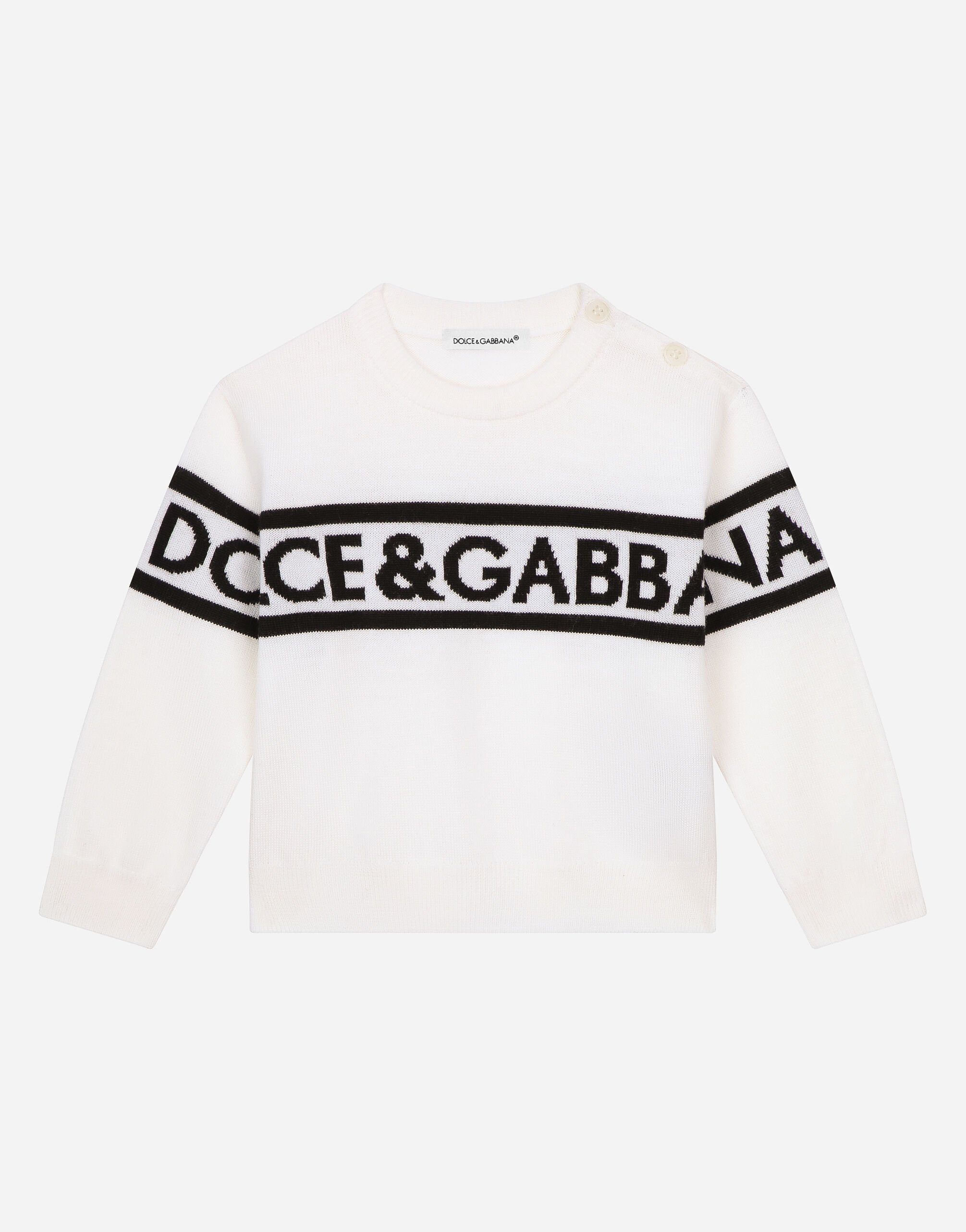 Dolce & Gabbana Pull ras de cou avec logo en intarsia Imprimé L1JTEYII7EA