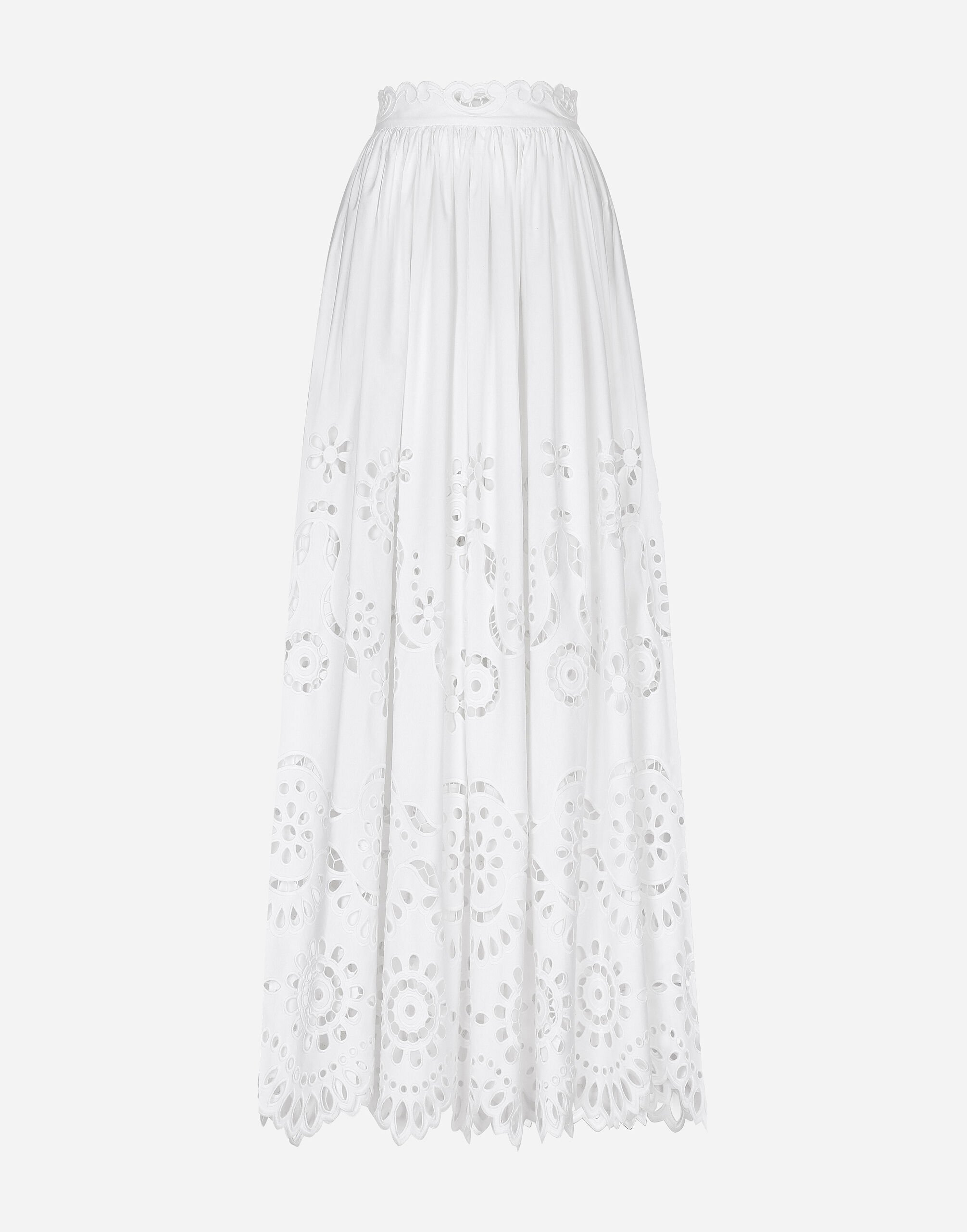 Dolce & Gabbana Long cotton circle skirt with cut-out detailing White F7AB4ZGDCKB