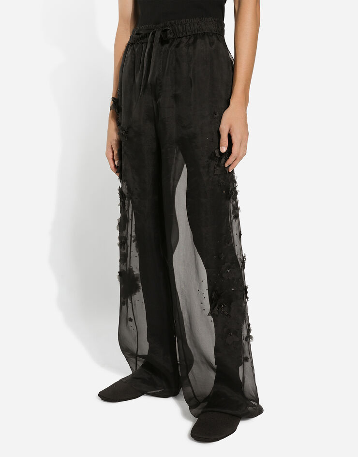 Dolce & Gabbana Pantalon de jogging en organza de soie à broderie Noir GP05XZFU1ID