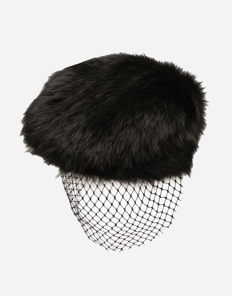 Dolce & Gabbana Shearling flat cap with veil Black FH664FGDCRZ